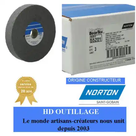 3 roues convolute Norton Ser-1000 Long Life 152.4x25.4x25.4mm grain fin Gris