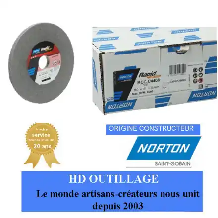 4 roues convolute Norton Ser-1000 Long Life 150x10x25.4mm grain fin Gris