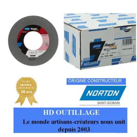 3 roues convolute Norton Ser-1000 Long Life 203.2x25.4x76.2mm grain fin Gris