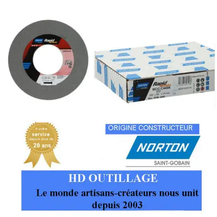 Roue convolute Norton Ser-1000 Long Life 203.2x25.4x76.2mm grain fin Gris