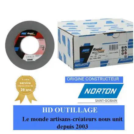 Roue convolute Norton Ser-1000 Long Life 200x50x76.2mm grain fin Gris