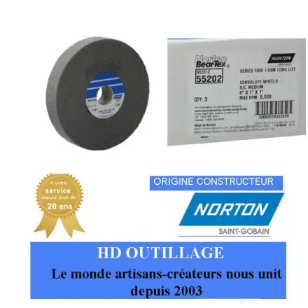 3 roues convolute Norton Ser-1000 Long Life 152.4x25.4x25.4mm grain moyen Gris