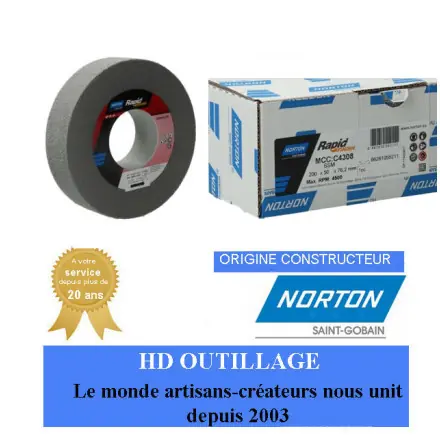 Roue convolute Norton Ser-1000 Long Life 203.2x50.8x76.2mm grain moyen Gris