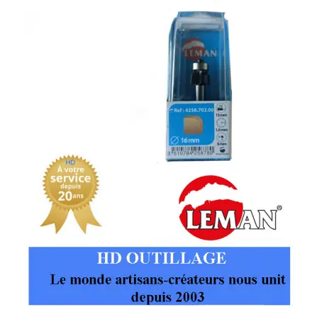 fraise 1/4 de rond Diamètre 16 mm queue 8 mm avec guide LEMAN