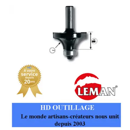 fraise 1/4 de rond Diamètre 22 mm queue 8 mm avec guide LEMAN