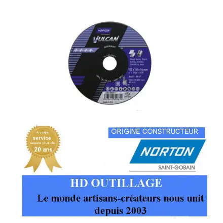 50 disques de tronçonnage plat forme 41 Norton BLUE FIRE 100x1x16mm pour acier et inox