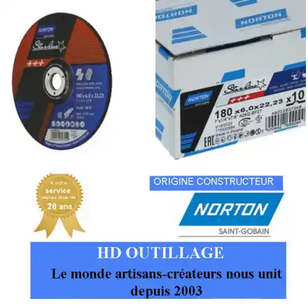 10 disques d‘ébarbage à moyeu déporté forme 27 Norton STARLINE 180x6.4x22.23mm