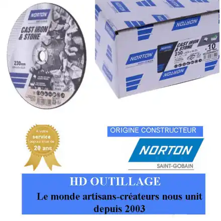 10 disques d‘ébarbage à moyeu déporté forme 27 Norton 230x6.5x22.23mm pour pierre
