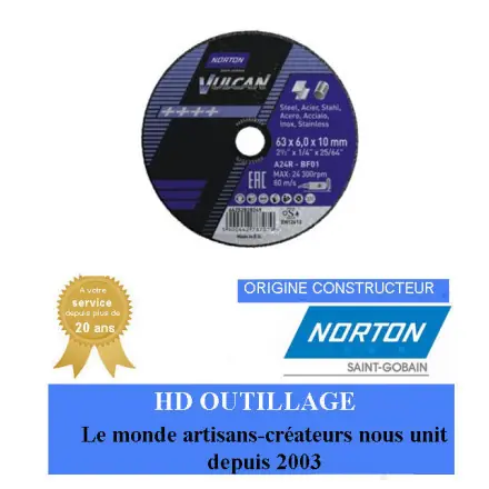 10 disques d‘ébarbage Meule plate forme 01 Norton BLUE FIRE 63x6x10mm