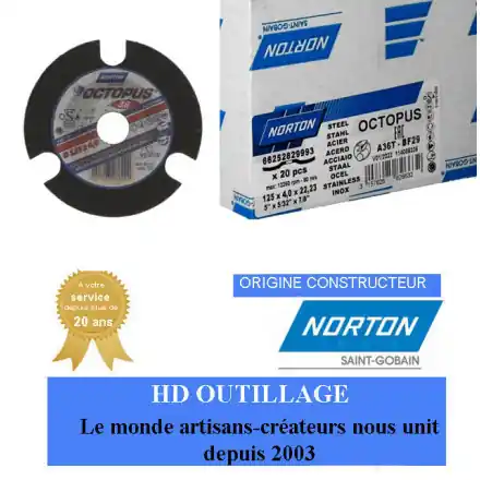 20 disques d‘ébarbage vision forme 29 Norton OCTOPUS 125x4x22.23mm