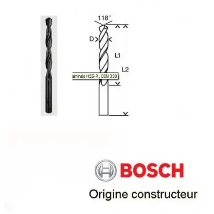 9 forets D. 3,9 mm 43x75 mm à métaux laminés HSS-R, DIN 338 BOSCH