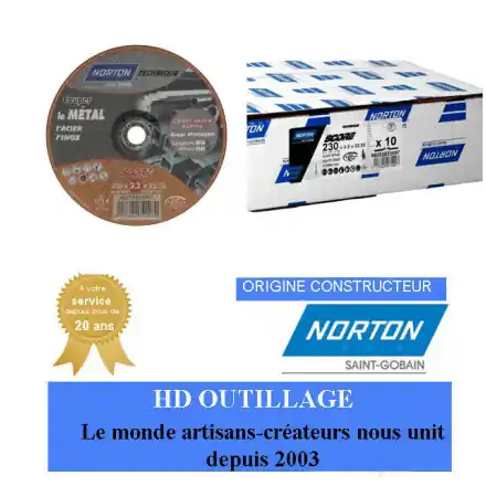 10 disques à moyeu déporté forme 42 Norton TECHNIC 230x3.2x22.23mm pour acier et inox