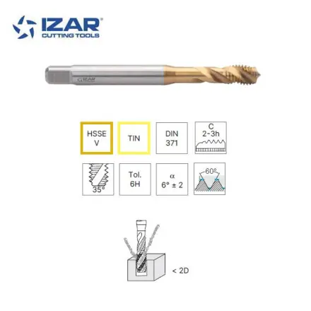 Taraud hélicoïdal machine Izar HSSEV TIN multifonction de M3 à M20