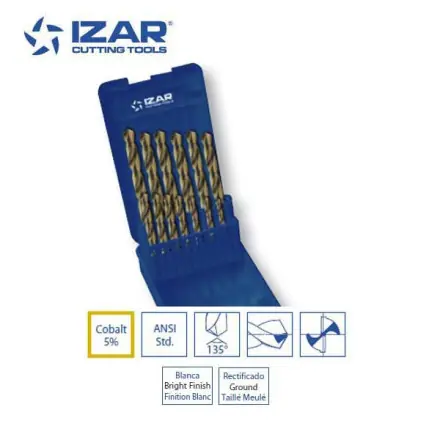 coffret 13 forets HSSE 5%co en pouces Izar pour inox de 1/16 à 1/4 par 1/64