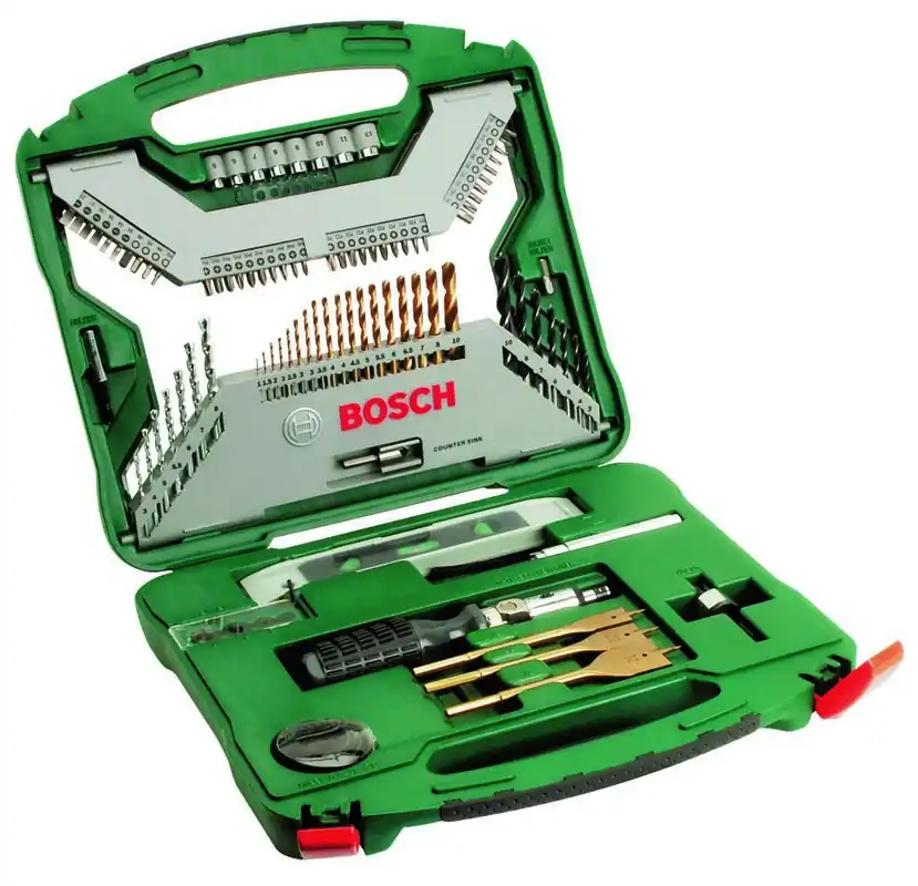 Bosch Vert Accessoires 2607019330 Coffret d‘‘accessoires X-line 100 pièces avec divers forets, mèches, clés à douille et scies cloches