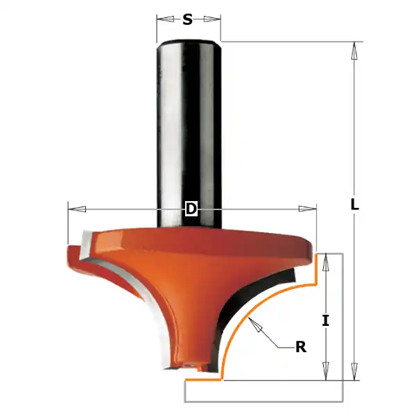 CMT 927.040.11 19 mm Fraise à rayon concave R=4 tige 8 mm