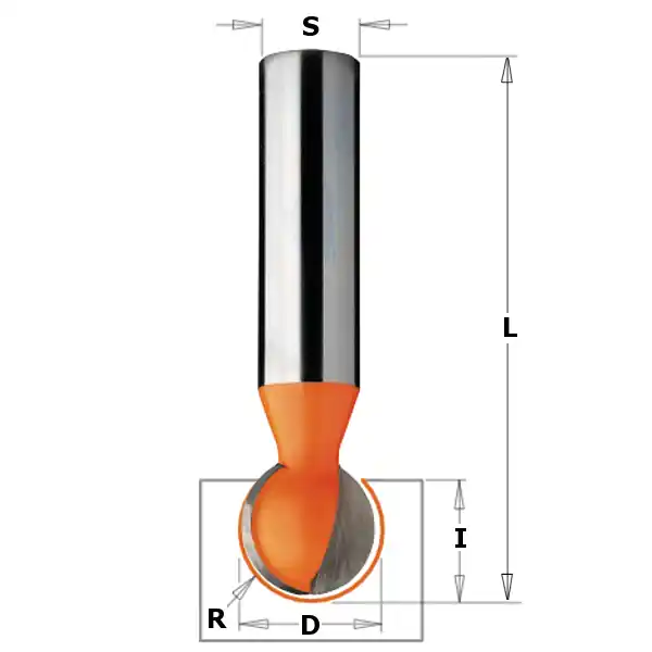 CMT 968.158.11 15,88 mm Fraise à boule pour câbles, tuyaux R=7,94 tige 8 mm