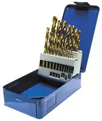 Bohrcraft 11301310019 MT10 Jeu de 19 pièces de forets à métaux rectifiés HSS-TiN DIN 338 nitrurés au titane dans une mallette industrielle.
