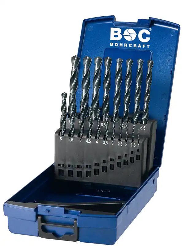 Bohrcraft 11001330019 KR10 Mèche hélicoïdale HSS-R DIN 338 roulée 19 pièces en boîte ABS