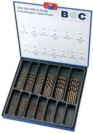 Bohrcraft 11401310065 ME65 Jeu de 65 pièces de forets métalliques HSS-E (Co5) DIN 338 rectifiés au cobalt dans un coffret industriel.