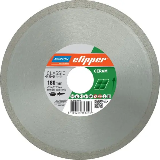 Norton Clipper 70184626829 Lame de scie diamantée Classic Ceramic 200 x 30/25,4 mm