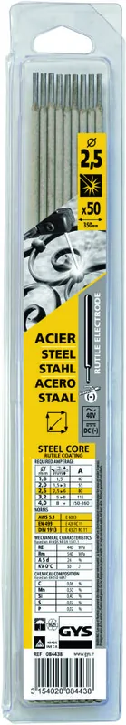 Gys 5193084438 Électrodes en acier Ø2.5 x 350 mm 50 pièces