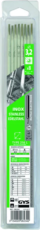 Gys 5193082342 Électrodes en acier inoxydable Ø3,2 mm (8 pièces)