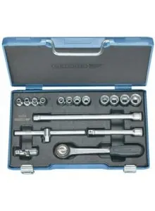 Gedore 6235710 30 GMU-10 Jeu de clés à douille 3/8" métriques 17 pièces 6 côtés 6-19 mm