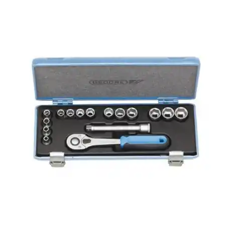 Gedore 2682885 30 JMU-10 Jeu de clés à douille 3/8" métriques 16 pièces 6 côtés 6-19 mm