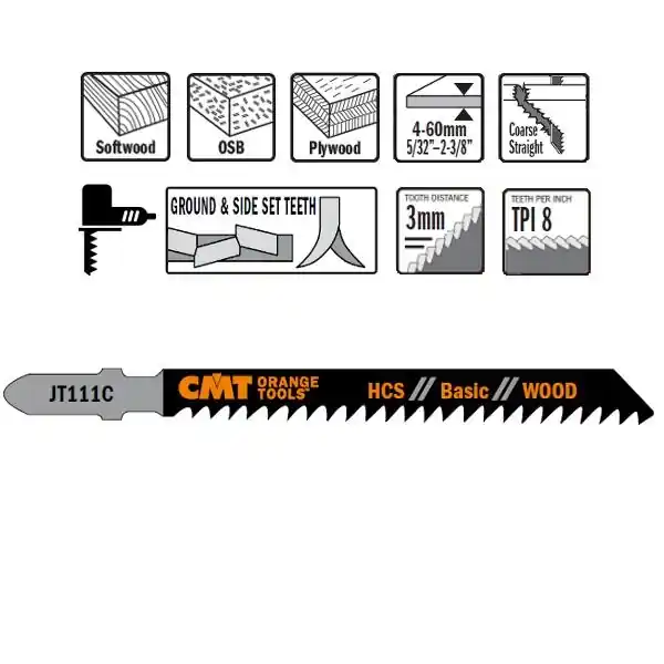 CMT JT111C-5 Scies sauteuses HCS - Tige en forme de T - Bois 5 pièces