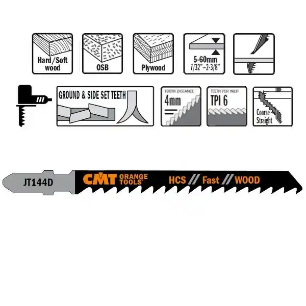 CMT JT144D-5 Scies sauteuses HCS - Tige en forme de T - Bois 5 pièces
