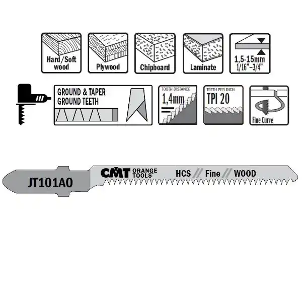 CMT JT101AO-5 Scies sauteuses HCS - Tige en forme de T - Bois 5 pièces