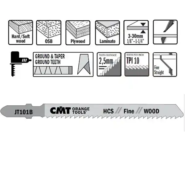 CMT JT101B-5 Scies sauteuses HCS - Tige en forme de T - Bois 5 pièces