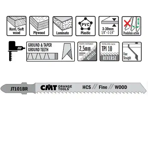 CMT JT101BR-5 Scies sauteuses HCS - Tige en forme de T - Bois 5 pièces