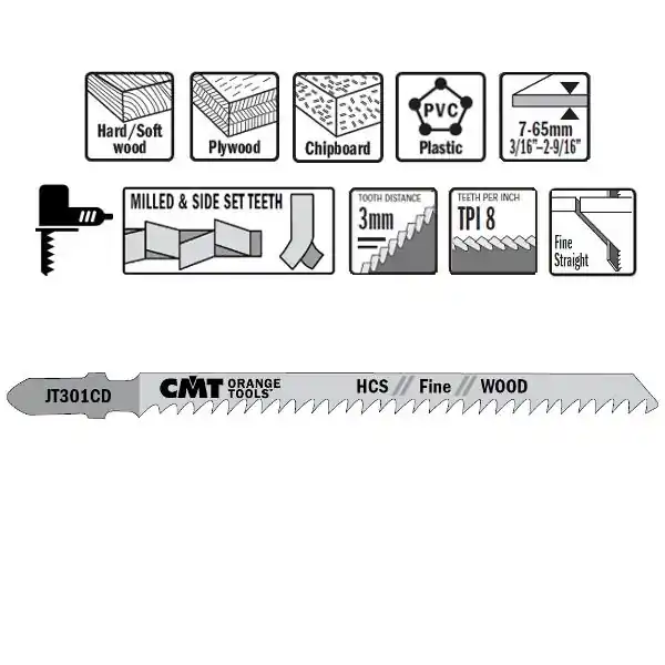 CMT JT301CD-5 Scies sauteuses HCS - Tige en forme de T - Bois 5 pièces
