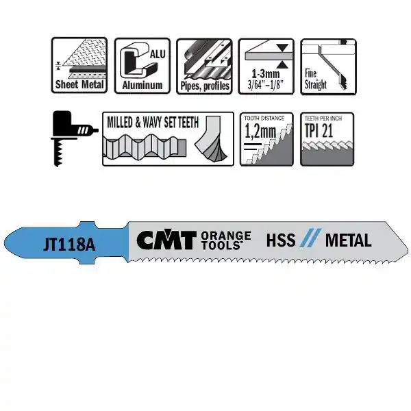 CMT JT118A-5 Scies sauteuses HSS - Tige en forme de T - Métal 5 pièces