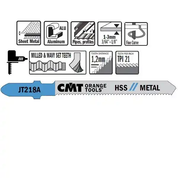CMT JT218A-5 Scies sauteuses HSS - Tige en forme de T - Métal 5 pièces