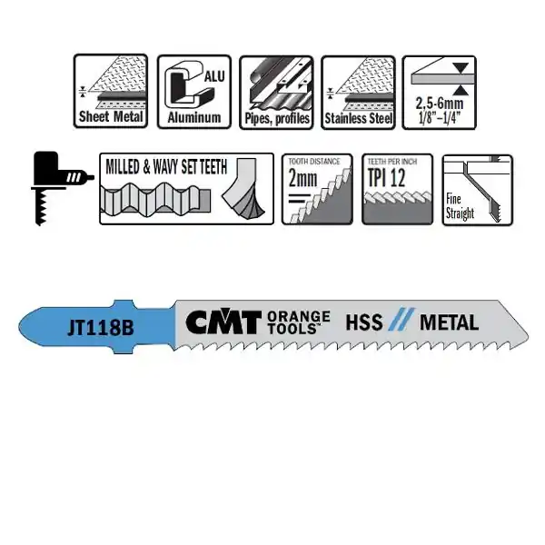 CMT JT118B-5 Scies sauteuses HSS - Tige en forme de T - Métal 5 pièces