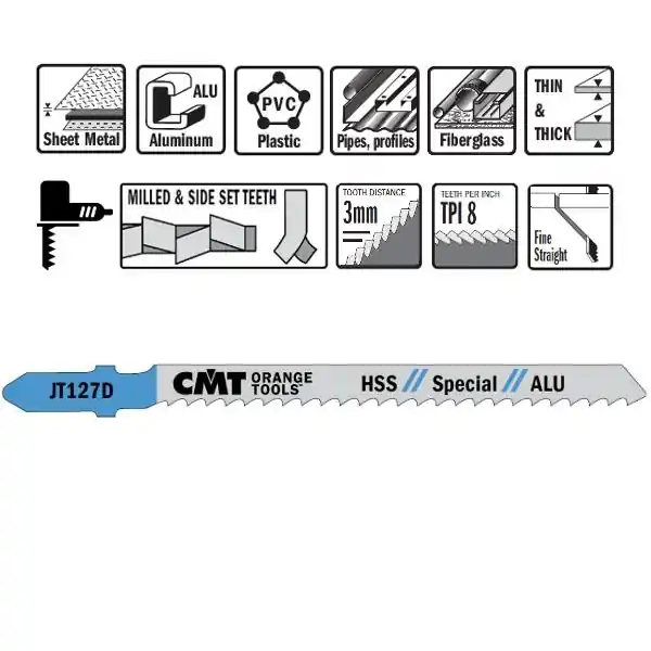 CMT JT127D-5 Scies sauteuses HSS Special - Tige en forme de T - Aluminium 5 pièces