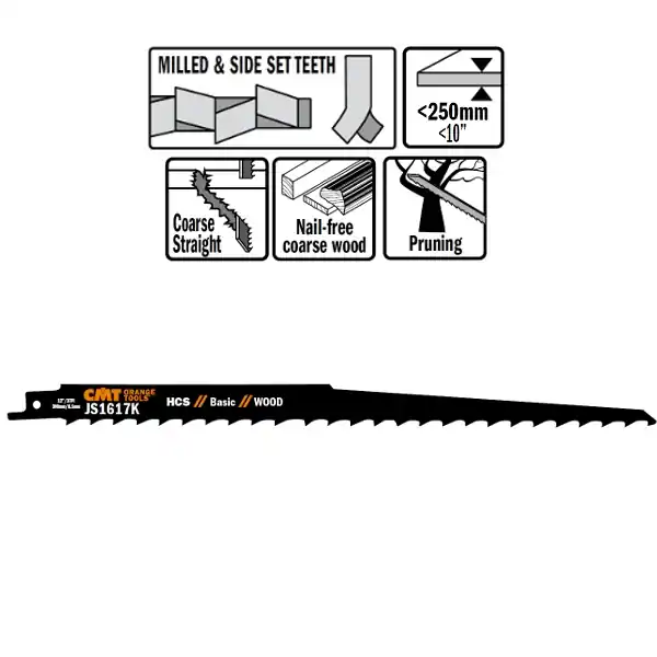 CMT JS1617K-5 Lames de scie alternatives 5 pièces HCS 300mm x 1, 25 x 3DPI le bois grossier sans clous, l‘élagage des arbres