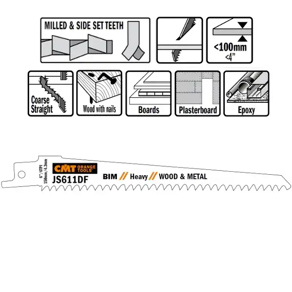CMT JS611DF-5 Lames de scie alternatives 5 pièces bi-métal 150mm x 1, 25 x 6 TPI