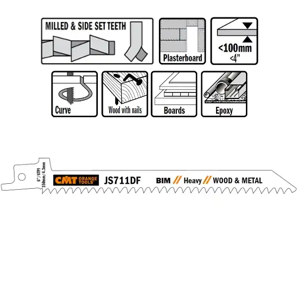CMT JS711DF-5 Lames de scie alternatives 5 pièces bi-métal 150mm x 1, 25 x 6 TPI