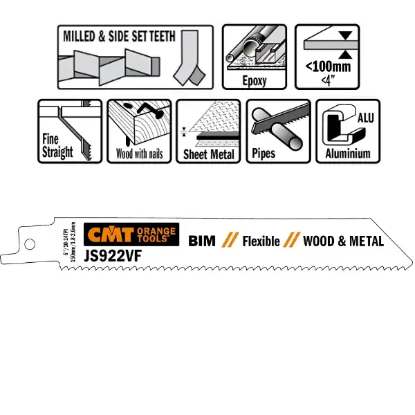 CMT JS922VF-5 Lames de scie alternatives 5 pièces bi-métal 150mm x 0, 9 x 10-14DPI