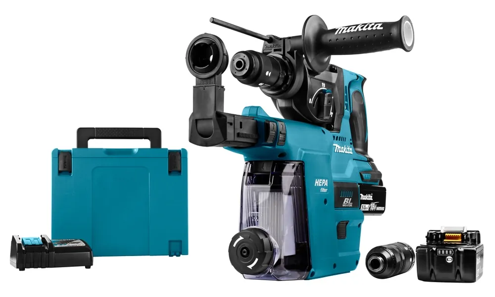 Makita DHR243RTJW Marteau combiné 18 Volt 5.0 AH Li-ion + DX07 extraction intégrée avec filtre Hepa