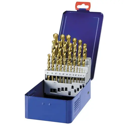 Bohrcraft 11301310025 MT13 Jeu de 25 pièces de forets à métaux rectifiés HSS-TiN DIN 338 nitrurés au titane dans une mallette industrielle.