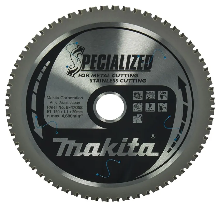 Makita Accessoires B-47058 Lame de scie circulaire SS/Acier Spécialisée 150x20x1,1 60T 0°