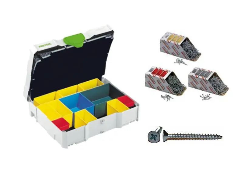 Festool Accessoires Sys1TN Sys 1-Box systainer rempli avec SKH vis a bois aggloméré coloré Poppers Senco nouveau modèle systainer T-Loc 1) Op=Op