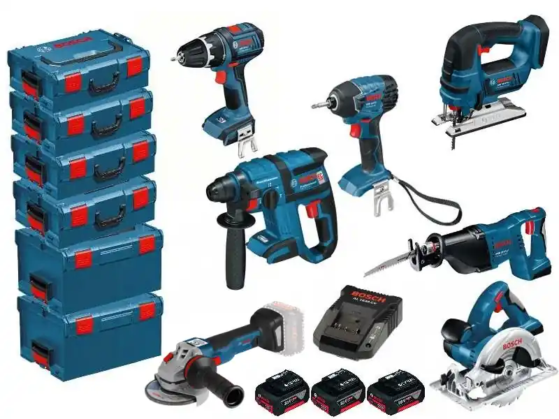 Bosch Bleu TNG18Bosch TNG Combo set 7 pièces 18 Volt 4.0 Ah Li-ion + GSR18 + GDR18 + GSA18 + GWS18 + GKS18 + GBH18 + GST18