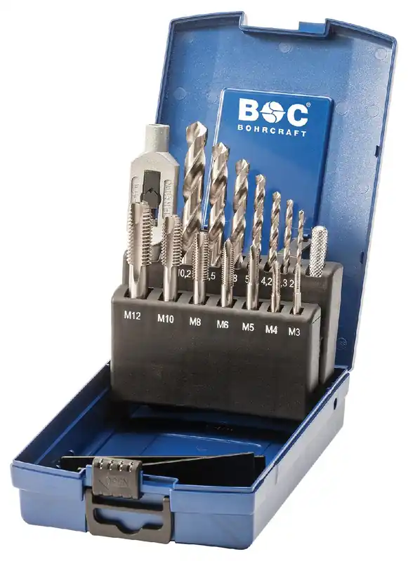 Bohrcraft 41201330015 EGB15-K Jeu de tarauds M3-M12 + 7 forets et essoreuse
