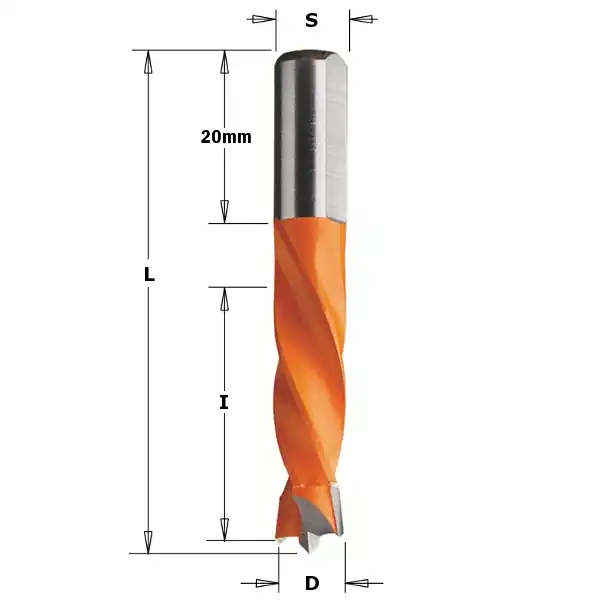 CMT 306.090.12 Foret à cheville HM 9mm, tige 8x20mm - Gauche